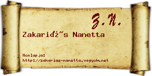 Zakariás Nanetta névjegykártya